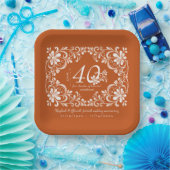 Burnt Orange Shabby Chic 40 Jubiläumsplatte Pappteller (Party)