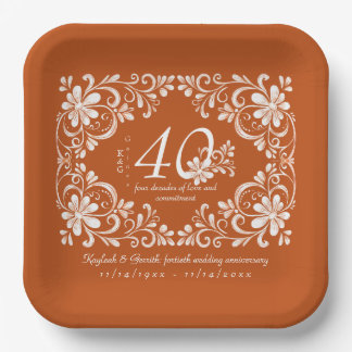 Burnt Orange Shabby Chic 40 Jubiläumsplatte Pappteller