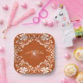 Burnt Orange Shabby Chic Mr & Mrs Wedding Plate Pappteller (Party)