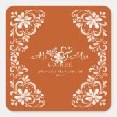 Burnt Orange Shabby Chic Mr. & Mrs. Wedding Sticke Quadratischer Aufkleber (Vorderseite)