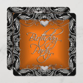 Burnt Orange Silver Black Birthday Party Einladung (Vorne/Hinten)