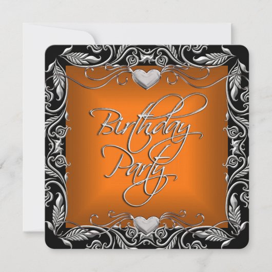 Burnt Orange Silver Black Birthday Party Einladung (Vorderseite)