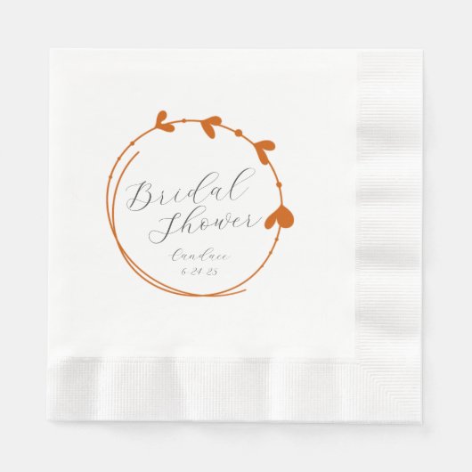 Burnt Orange Simple Heart Wreath Brautparty Serviette (Vorderseite)