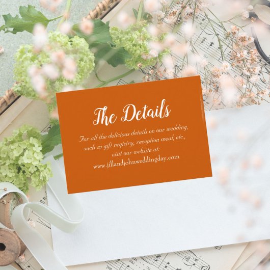 Burnt Orange Simple Style Wedding Details Begleitkarte
