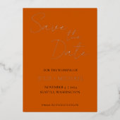 Burnt Orange Simple Style Wedding Save the Date Folieneinladung (Vorderseite)