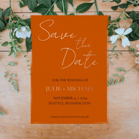 Burnt Orange Simple Style Wedding Save the Date Folieneinladung