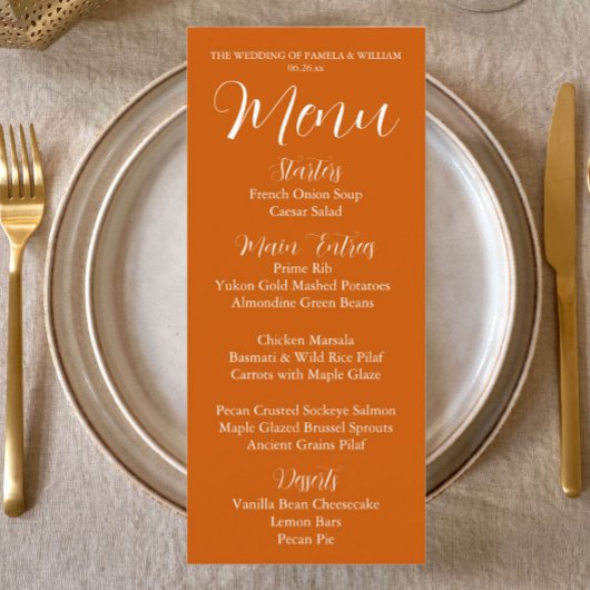 Burnt Orange Simple Style Weddner Menükarte