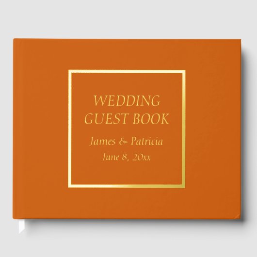 Burnt Orange Simple Stylized Lettering Wedding Gästebuch (Vorderseite)
