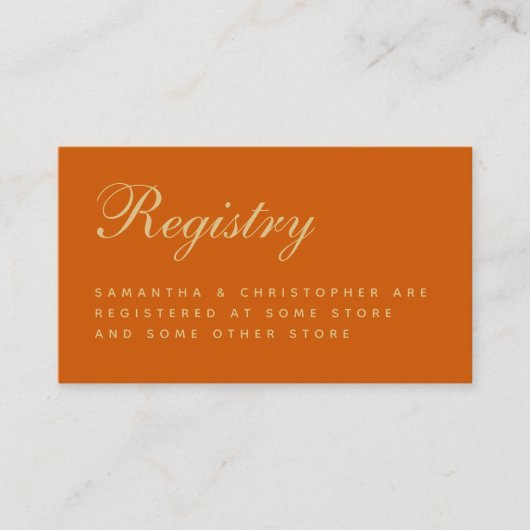 Burnt Orange Simple Wedding Registry Enclosure Begleitkarte (Vorderseite)