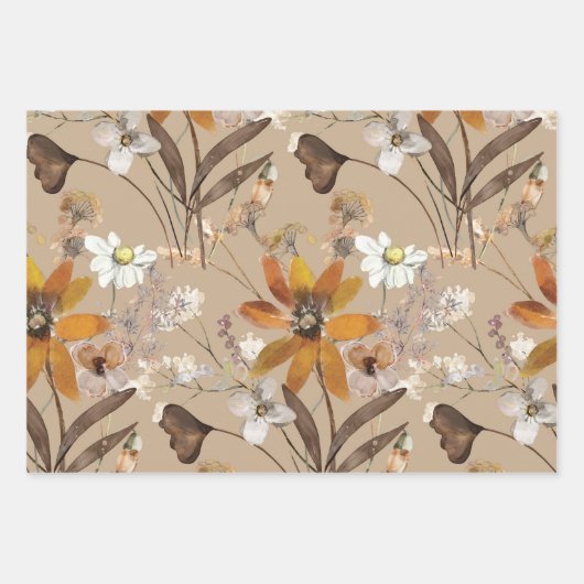 Burnt Orange Simple Wildblume Fall Floral Geschenkpapier Set (Vorderseite)
