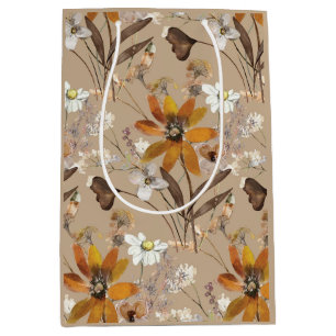 Burnt Orange Simple Wildblume Fall Floral Mittlere Geschenktüte