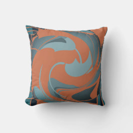 Burnt Orange Slate Seafoam Abstrakte Blume Motif Kissen