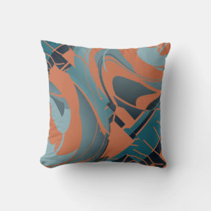 Burnt Orange Slate Seafoam Flower Motif Kissen