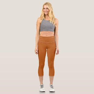 Burnt Orange Solid Schlicht Color Capri Leggings