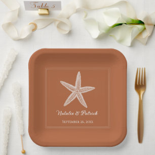 Burnt Orange Starfish Hochzeitspapier-Teller Pappteller