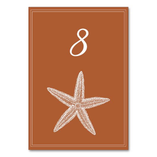 Burnt Orange Starfish Tischnummer Card (Vorderseite)