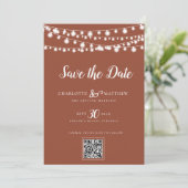 Burnt Orange String Lights Modernes Skript Gerette Save The Date (Stehend Vorderseite)