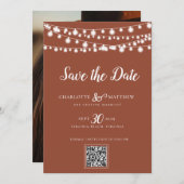 Burnt Orange String Lights Modernes Skript Gerette Save The Date (Vorne/Hinten)