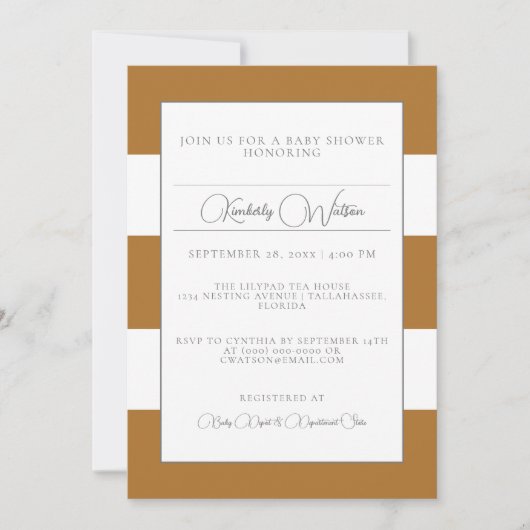 Burnt Orange Striping Babydusche Einladung (Vorderseite)