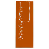 Burnt Orange Stylisierte Script-Trauzeugin Geschenktüte Für Weinflaschen (Vorderseite)