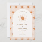 Burnt Orange Sun Retro Boho Save the Date Qr Code (Vorderseite)