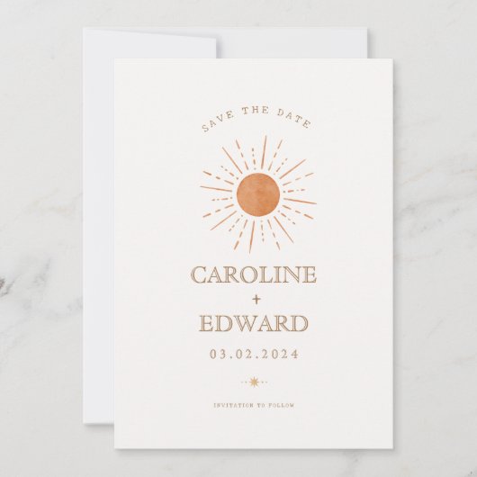 Burnt Orange Sun Retro Boho Save the Date Qr Code (Vorderseite)
