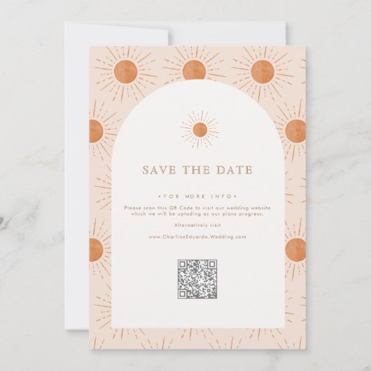 Burnt Orange Sun Retro Boho Save the Date Qr Code (Rückseite)