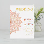 Burnt Orange Sunrise Mandala Summer Hochzeit im He Folieneinladung (Stehend vorne)