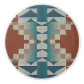 Burnt Orange Taupe Brown Aquamarines blaues Tribal Keramikknauf (Vorderseite)
