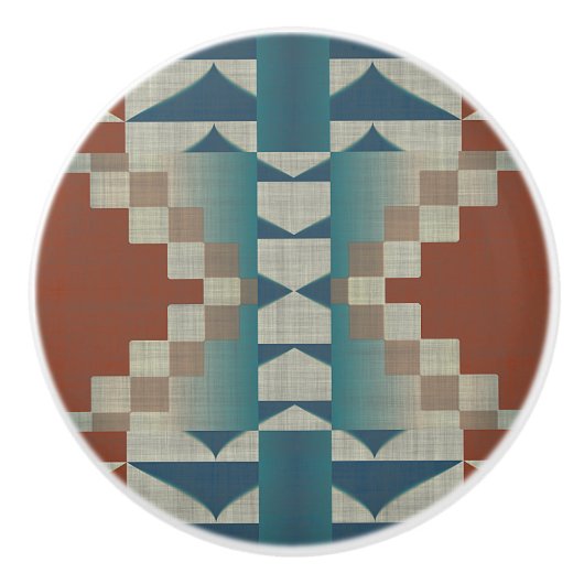Burnt Orange Taupe Brown Aquamarines blaues Tribal Keramikknauf (Vorderseite)