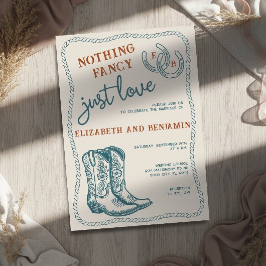 Burnt Orange Teal Cream Western Horseshoe Wedding Einladung