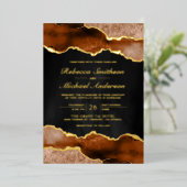 Burnt Orange Terracotta Agate Black Wedding Gold Folieneinladung (Stehend vorne)