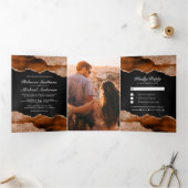 Burnt Orange Terracotta Agate Marble Black Wedding Dreifach Gefaltete Einladung (Innenseite)