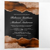 Burnt Orange Terracotta Agate Marble Black Wedding Dreifach Gefaltete Einladung (Innen Erste Seite)