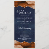 Burnt Orange Terracotta Agate Marble Navy Hochzeit Programm (Vorderseite)