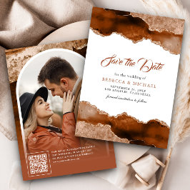 Burnt Orange Terracotta Agate Marble Wedding Foto Save The Date
