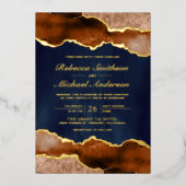 Burnt Orange Terracotta Agate Navy Hochzeit Gold Folieneinladung (Vorderseite)