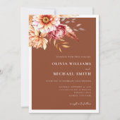 Burnt Orange Terracotta Boho Chic Floral Wedding Einladung (Vorderseite)