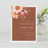 Burnt Orange Terracotta Boho Chic Floral Wedding Einladung (Stehend Vorderseite)