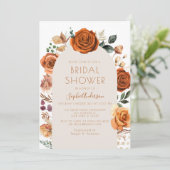 Burnt Orange Terracotta Boho Floral Brautparty Einladung (Stehend Vorderseite)