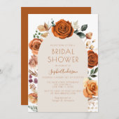 Burnt Orange Terracotta Boho Floral Brautparty Einladung (Vorne/Hinten)