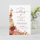 Burnt Orange Terracotta Boho Floral Wedding Einladung (Stehend Vorderseite)