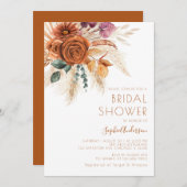 Burnt Orange Terracotta Boho Pampas Grass Wedding Einladung (Vorne/Hinten)