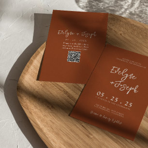 Burnt Orange Terracotta Boho QR Code Wedding Einladung