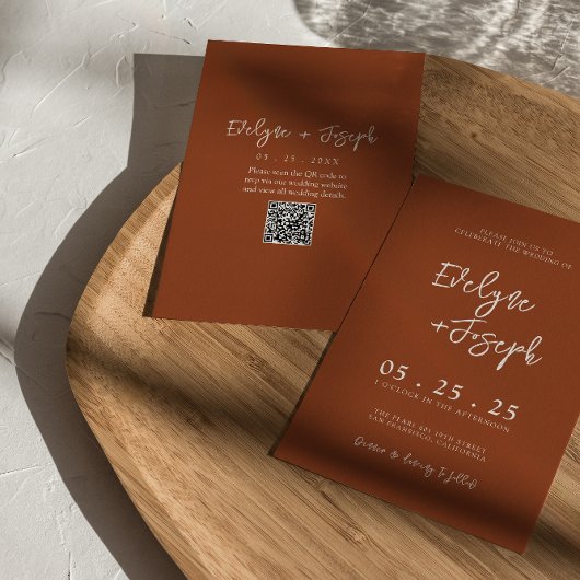 Burnt Orange Terracotta Boho QR Code Wedding Einladung