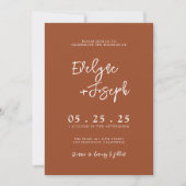Burnt Orange Terracotta Boho QR Code Wedding Einladung (Vorderseite)