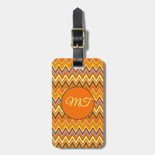 Burnt Orange Terracotta Chevron ZigZag Personalize Gepäckanhänger (Vorderseite vertikal)