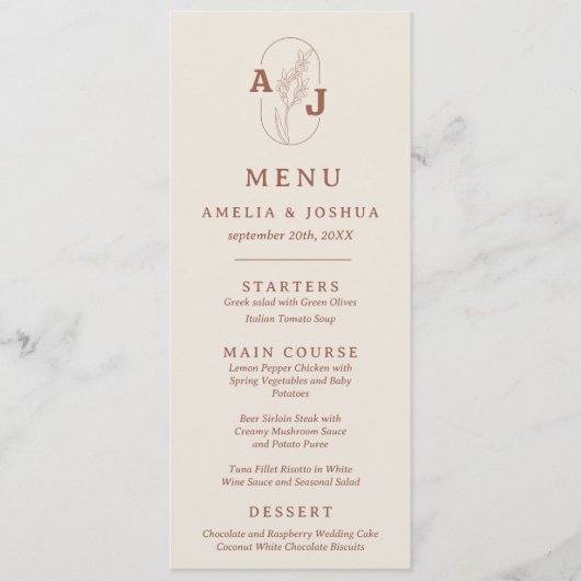 Burnt Orange Terracotta Flat Menu Menükarte (Vorderseite)