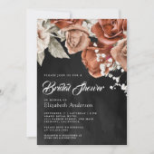 Burnt Orange Terracotta Floral Black Brautparty Einladung (Vorderseite)