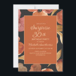 Burnt Orange Terracotta Floral Black Überraschung  Einladung<br><div class="desc">Eleganter Rost,  verbrannte Orange und Terracotta Aquarell Blüten auf schwarz Custom Überraschung 30. Geburtstag Party Einladung.</div>